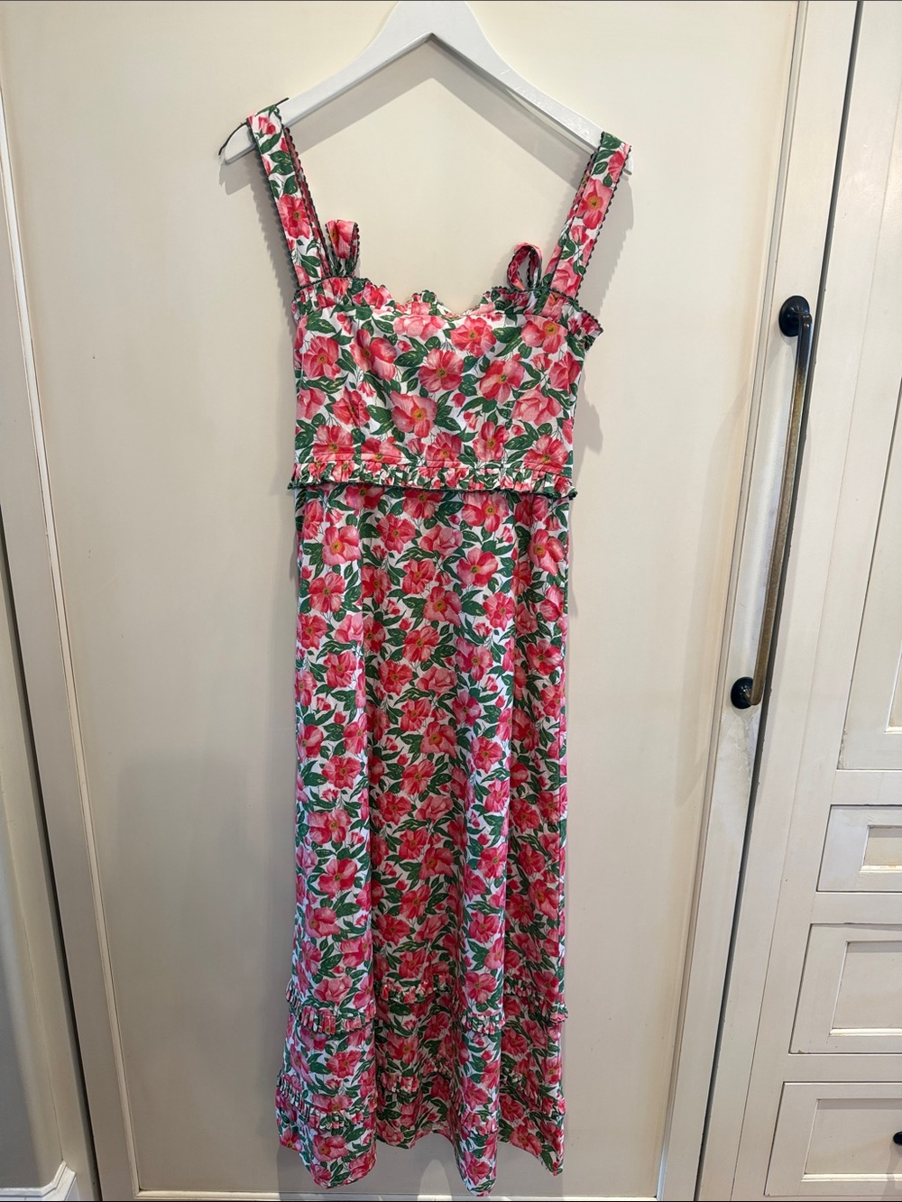 Elizabeth James Pink Floral Maxi Sundress with Green Leaf Print